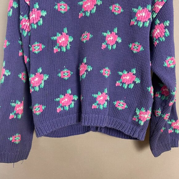 Vintage 90s Floral Cardigan Sweater Cottagecore FLAWS Purple Women Twee Medium - Picture 7 of 14